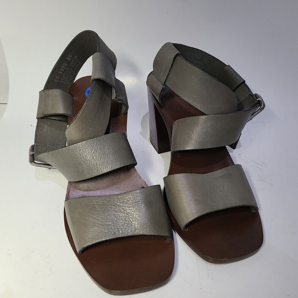Boemos Italy Sandals Block Heel Dark Gray Leather Square Toe 38/ US 8-8.5 new - Picture 4 of 11
